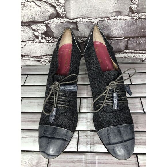KATE SPADE Crocodile Leather & Wool Lace-Up Oxford Heels Tassels Women’s Sz 9.5B - Picture 4 of 16